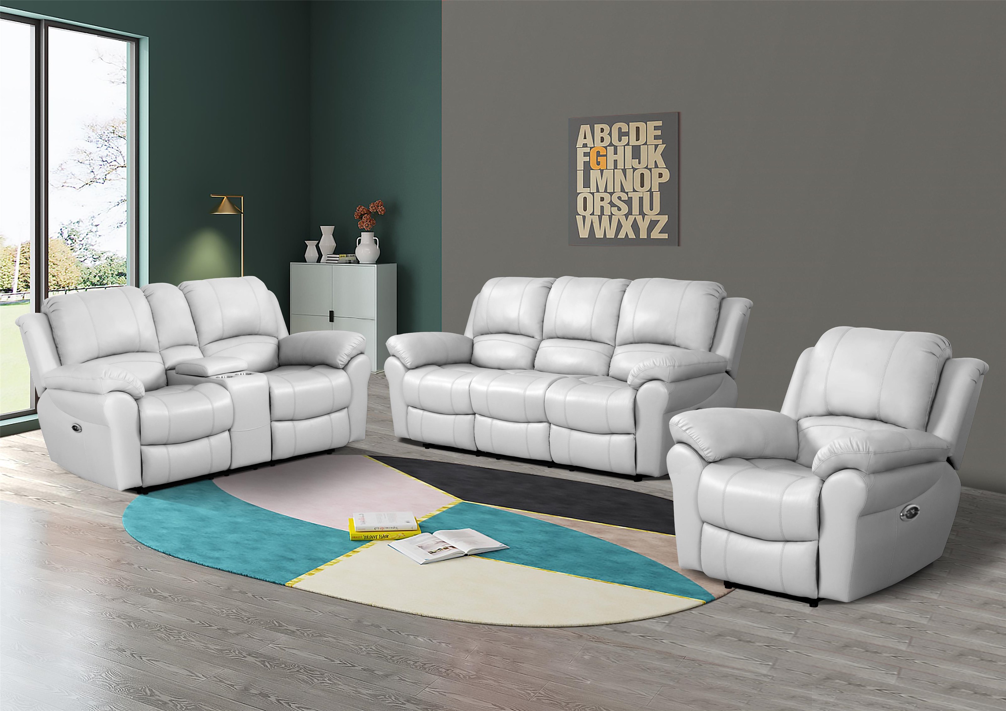 Vercelli Aqua Leather Pc Living Room With Reclining Sofa 45 OFF